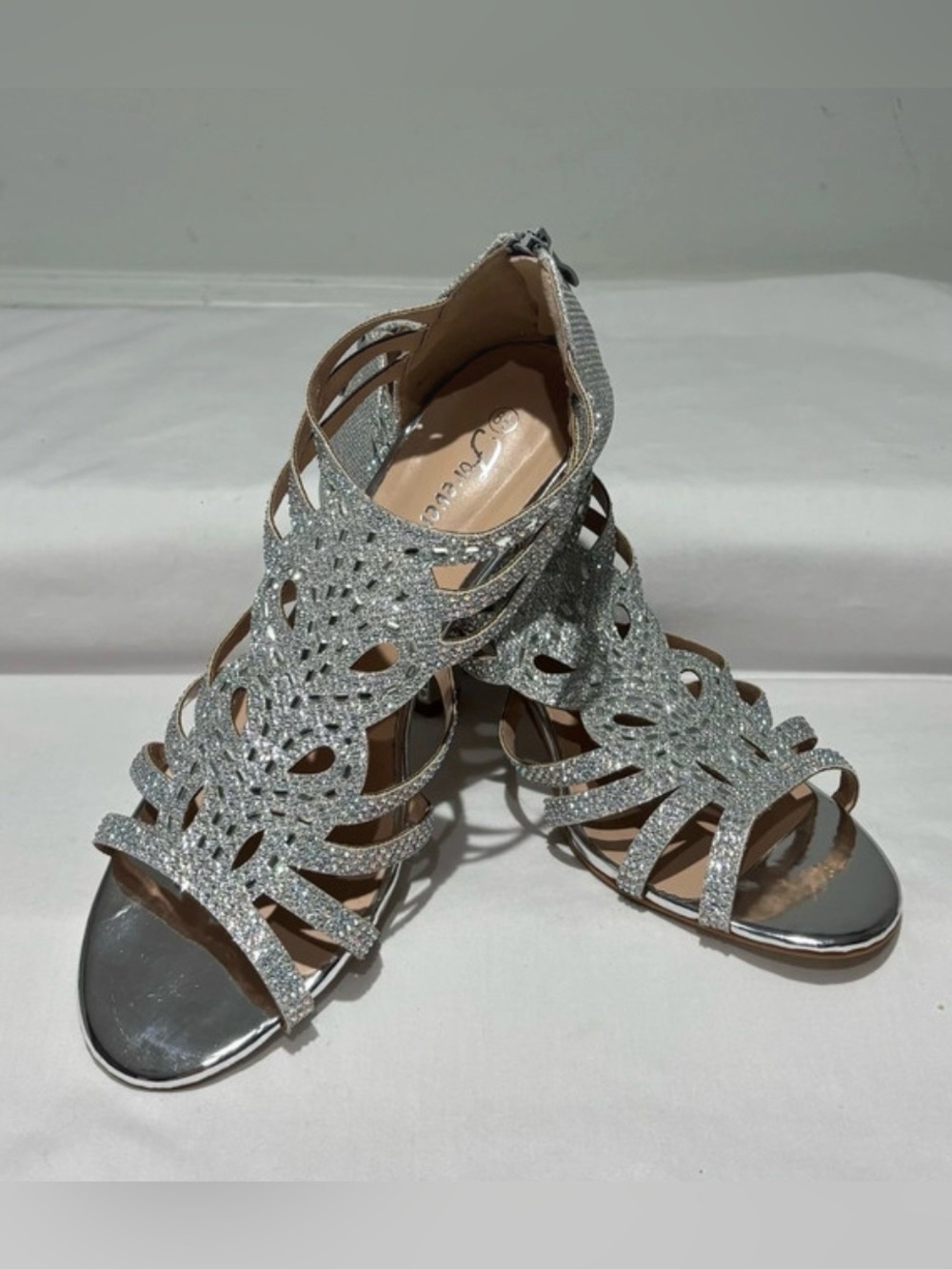 Forever Silver Glitter Cutout Heeled Sandals - Women